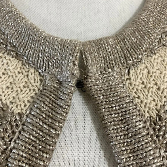 Chicos Metallic Silver And Tan Striped Chunky Sweater Shrug Size 0 Cotton Blend - Picture 5 of 8